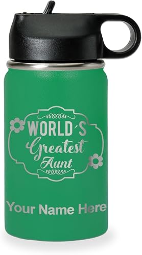 Miniatura 61 de LaserGram Botella de agua personalizada, la tía más grande del mundo, acero inoxidable de doble pared aislada al vacío con popote superior, regalo