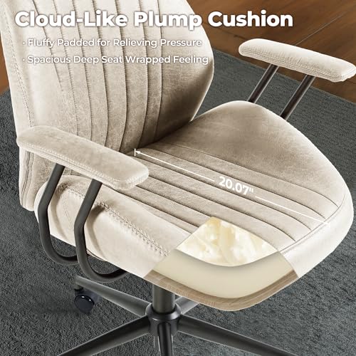 Image of ovios Ergonomic Office Chair, High Back Faux Leather Executive Chairs with Armrests, Comfy Mid-Century Modern Swivel Rolling Computer Armchair (Beige, Suede Leather)