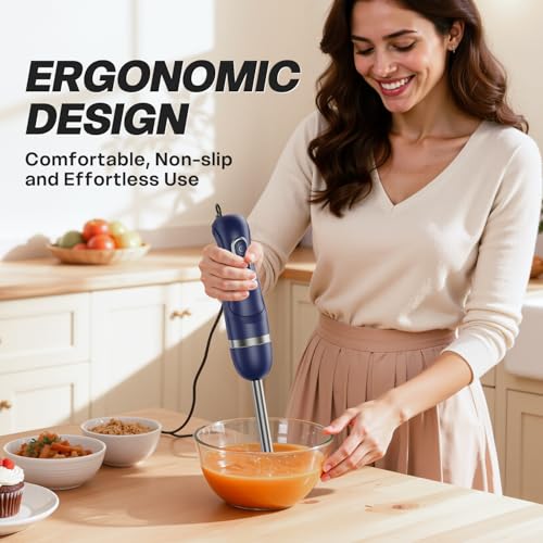 Image of Turelar Immersion Blender Handheld, Corded Electric Blenders Portable Stick Mixer with 2 Mixing Speed and Stainless Steel Blades Emulsifier for Effortless Blending Soup, Smoothies, Puree or Baby Food