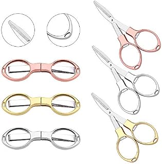 6PCS Folding Scissors, Portable Stainless Steel Safety Scissors, Glasses-Shaped Mini Shear with 3 Colors for Home Office Travel (Rose Gold, Gold, Silver)