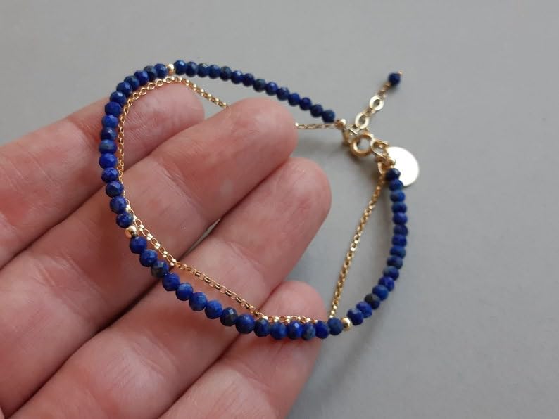 Bracelet Lapis-lazuli minimaliste à porter en accumulation - 4