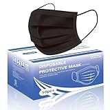 Hotodeal Disposable Face Masks, Lightweight Breathable Facial Masks for Adult, Men, Women, Indoor, Outdoor Use 50 Pcs (Black)