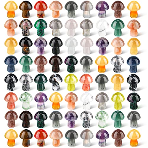 72 Pcs Crystal Mushroom Sculpture Decor Hand Carved Polished Healing Mushroom Shape Crystals Gemstone Mushrooms Mini Quartz Mushroom for Witchcraft Supplies DIY Meditation Pot Outdoor Yard Home Decor