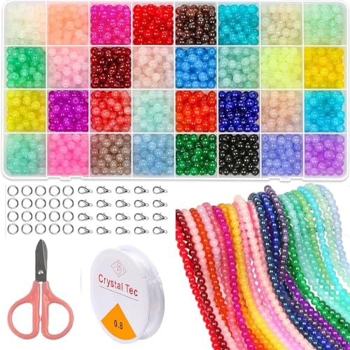 Reviews de Kits para hacer bisutería Top 10. 47 843 Piezas de Cuentas para Pulseras de Bricolaje, Kit para Hacer Pulseras Redondas, Abalorio de Vidrio para Pulseras, Arete, Collares, Joyería y Manualidades (32 colores, 8 mm)