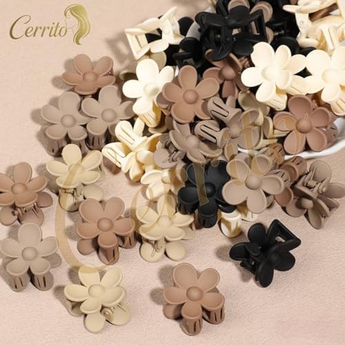 Image of Cerrito 6 Pcs Small Matte Hair Claw Clips for Women & Girls | Flower Mini Clamps | Strong Hold NonSlip Clips for Thick & Thin Hair | Neutral Color | Durable Hair Accessories for Casual, Styling | Multicolor