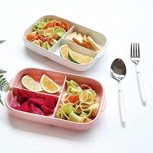 Miniatura 4 de Sizikato Plato de cena rectangular de cerámica dividido plato de almuerzo plato de ensalada de frutas. 9 pulgadas