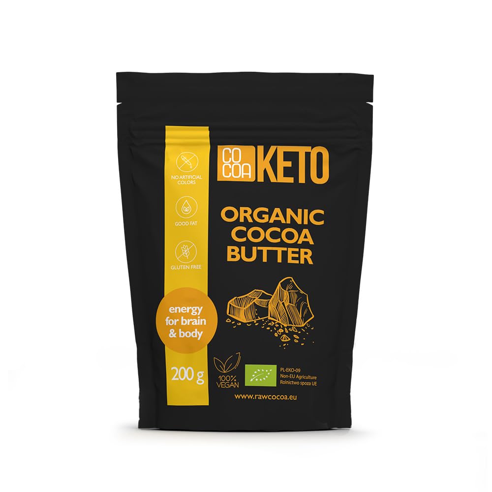 CO COA Kakaobutter Bio pour produits cosmétiques et chocolat, végétalien, sans gluten, sans gluten, sans OGM et huile de palme, Reines Kakaobutter bio pour céto chocolat, produits naturels