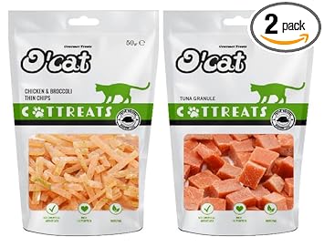 OCat Chicken and Broccoli Thin Chips 50 GMS +Tuna Granule 50GMS Treats for Cats & Kitten | Dental & Training Cat Treats.