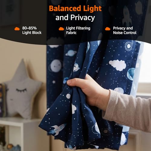 Image of Amazon Basics - Kids Room Darkening Digital Printed Window Curtains, 80-85% Room Darkening | 5 Feet |Set of 2| Digital Print | Kids Curtain |for Living Room and Bedroom | 115cmx 150cm, Design-Galaxy
