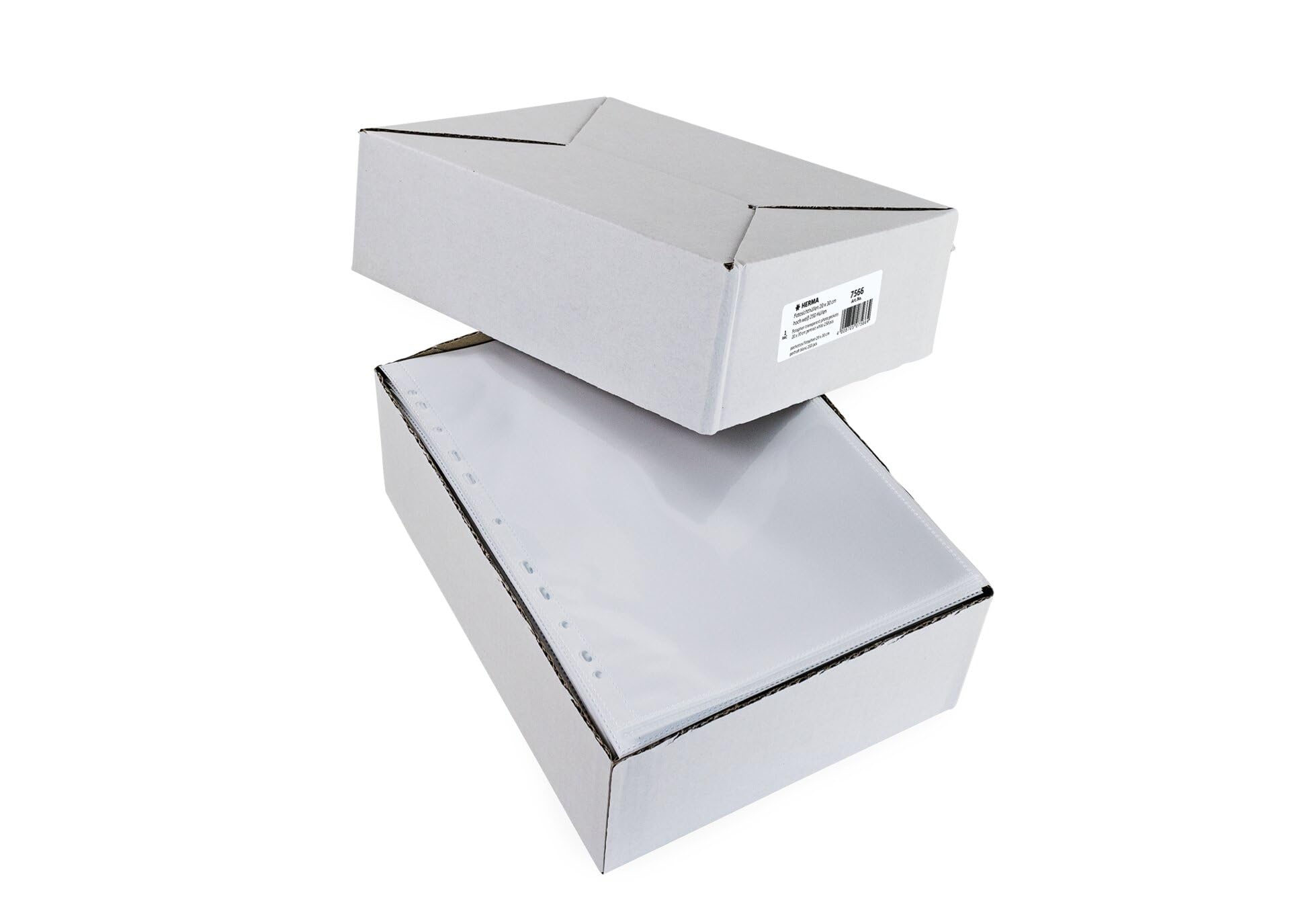 HERMA 7566 Fotohüllen für Ordner, 250 Stück, 20x30 cm, 1 Fach, beidseitig bestückbare Fotophan Fotosichthüllen Sammelhüllen Postkartenhüllen Prospekthüllen mit Eurolochung, weiß