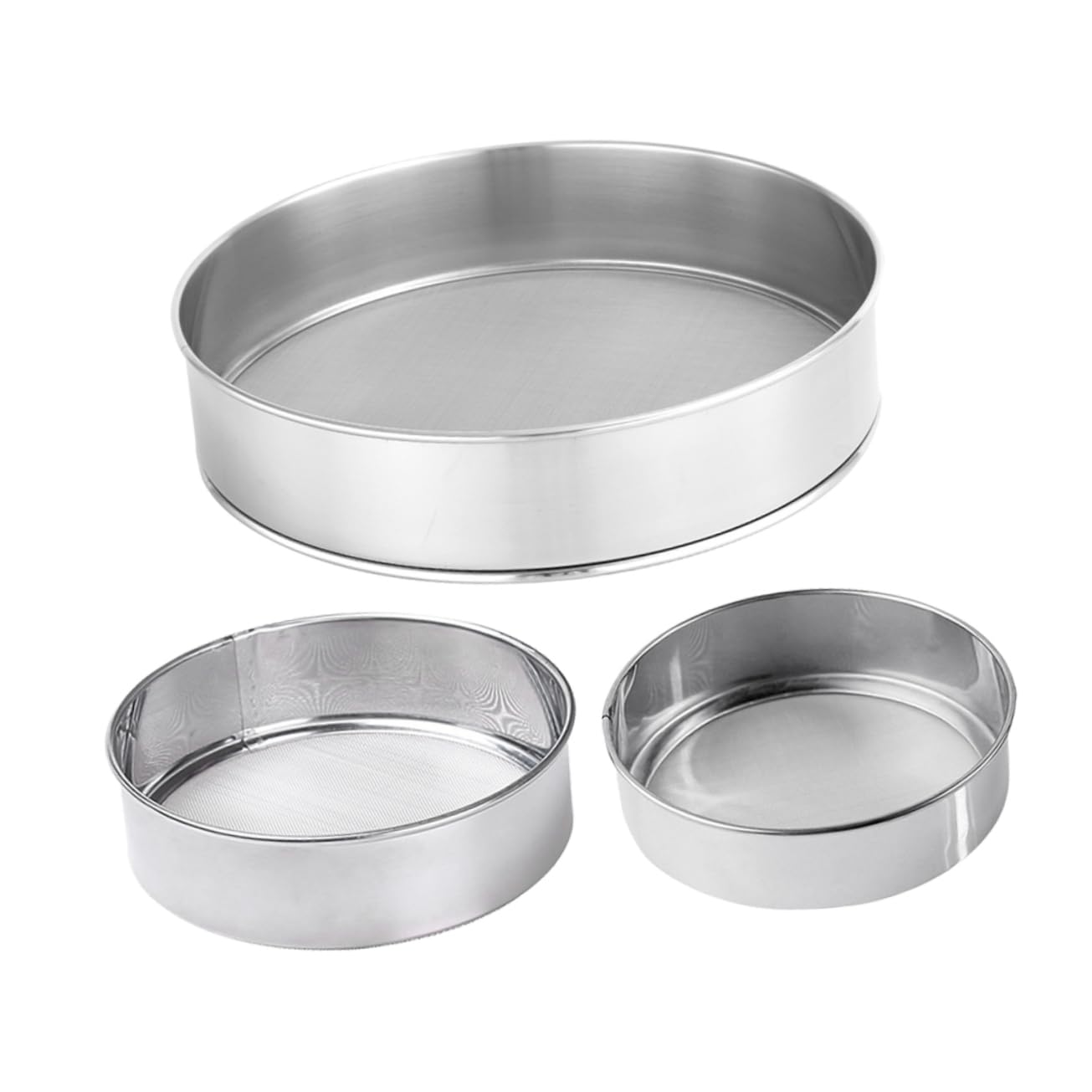 Juego de colador de Mano de Acero Inoxidable de 9 Piezas para Cocina: Malla Fina, diseño Grueso, tamiz de Pasteles, tamiz de harina, colador de Mano y más