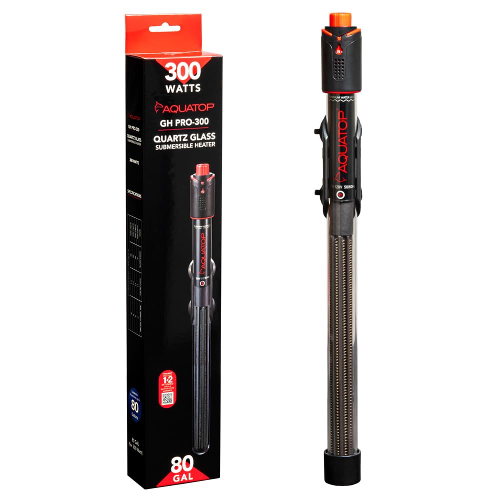 Aquatop GHPRO-300W GHPRO - Calentador sumergible de cuarzo para acuarios, control de temperatura ajustable, vidrio de cuarzo duradero, ideal para acuarios de agua dulce y marinos de hasta 80 galones