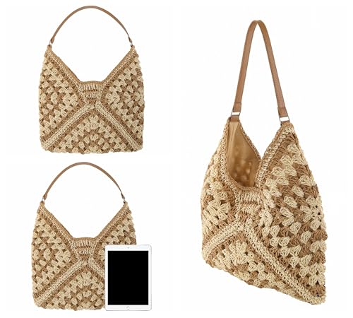 Image of Ayliss Straw Beach Bag Bucket Tote Handbag Women Shoulder Bag Hand Woven Summer Beach Purse Weaving Beach Bucket Bag