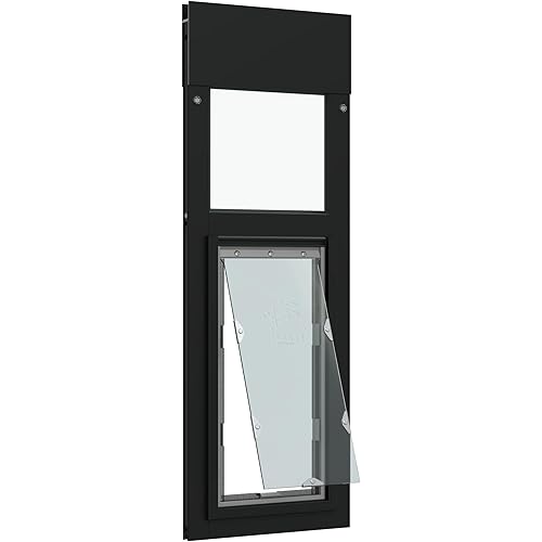 Liberty Pet Door Panel for Horizontal Sliding Windows | Aluminum Frame with Closing Cover for Home & Rentals | Black, Medium Flap, 57.5" - 59" Height Range