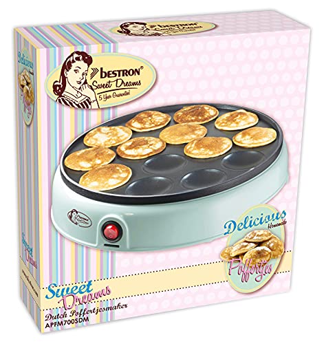 Foto von Bestron Poffertjes Maker im Retro Design, Mini Crepe's, Holländische Spezialität, Pfannkuchenautomat mit Antihaftbeschichtung & Kontrollleuchte, Sweet Dreams, Farbe: Mint