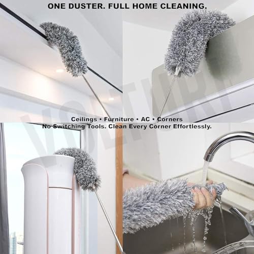 Image of Fan Cleaning Duster with Extendable Long Handle | Microfiber Ceiling Cleaner Brush for Fan Blades, Walls & High Areas | Flexible Bendable Head Dusting Tool for Home, Office, Cobweb Removal