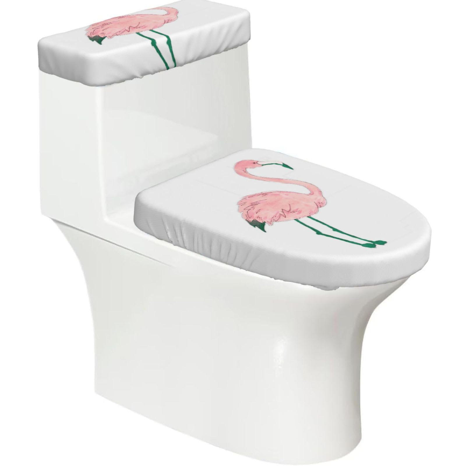 Hand Painted Flamingo Bird Print Bathroom Decor Toilet Lid Cover And Tank Covers, Restroom Accessories Fits Most Round
