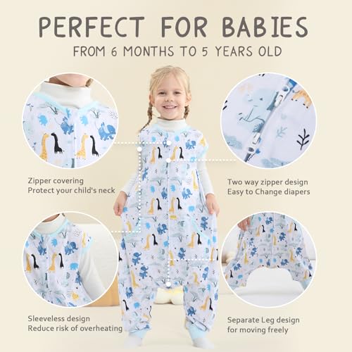 Image of WONDAY Toddler Sleep Sack with Feet, 0.5 Tog Sleeping Sacks for Walking with Legs 12-18 Months 2T 3T 4T 5T (Giraffe, 2-3T)