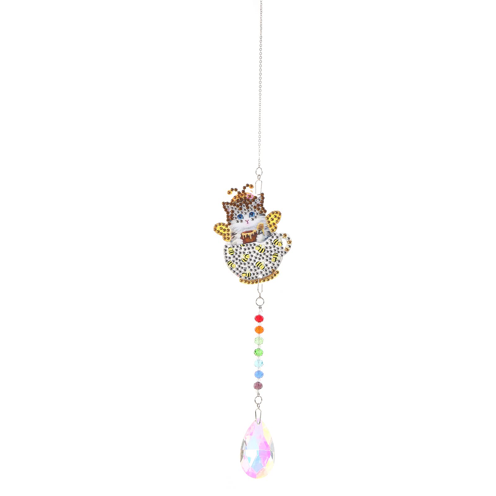 5D Diamond Painting Wind Chime Suncatcher Kits DIY Window Hangings Sun Catchers Diamond Art Crystal Hanging Decoration for Home, Garden, Bedroom, Indoor and Outdoor (Yellow Cat)