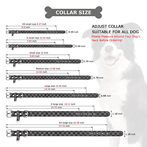Leather Dog Collar Adjustable Dog Collars For Small Medium Large Dogs Female Male Classical Plaid Puppy Collar Boy Girl Customize Pet Collars Dog Chain Collars Necklace Cats Accessories (S, Grey) #TOP5