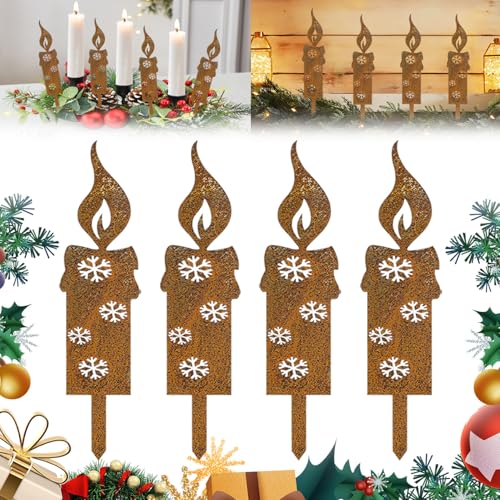 Gartenstecker Weihnachten Kerzen, 4 Stück Rost Weihnachtsbaum Kerzen,...