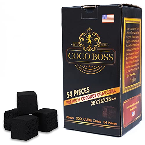 Cocoboss - 1 KG natürliche Premium 28er Shisha Kohle aus 100% Kokosnuss - Qualitative Kohle für Shisha & Grill - Längere…