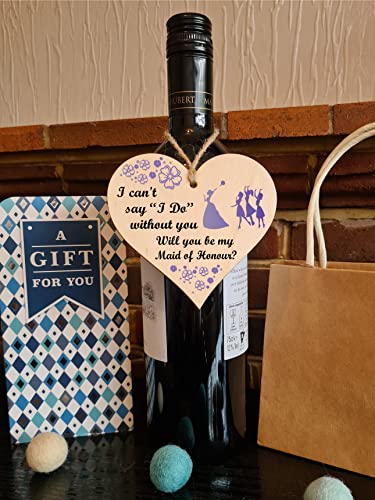 Handmade Wooden Hanging Heart Plaque Gift Will You Be My Maid of Honour Wedding Novelty Keepsake, Purple - Image 2