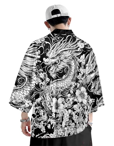 Image of Women's and Men Kimono Cardigan Japanese Long Sleeves Lightweight Open Front Coat Tops
