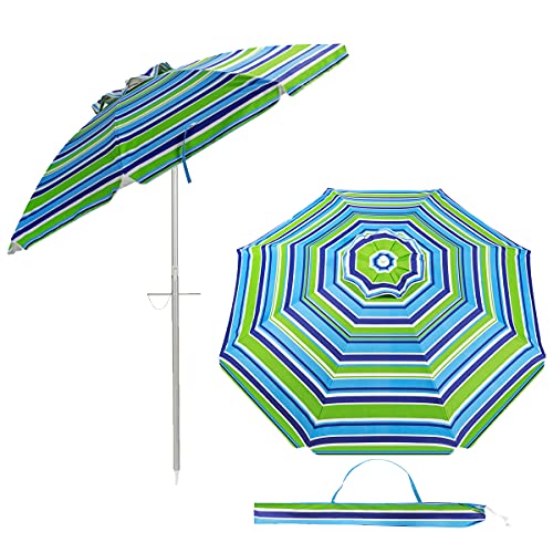 Listado de sombirlla playa mas vendidos 8 RELAX4LIFE Sombrilla de Playa Inclinable Φ198cm con Protección Solar UPF 50+ y Bolsa de Transporte, Sombrilla de Aluminio con Montaje en Suelo...