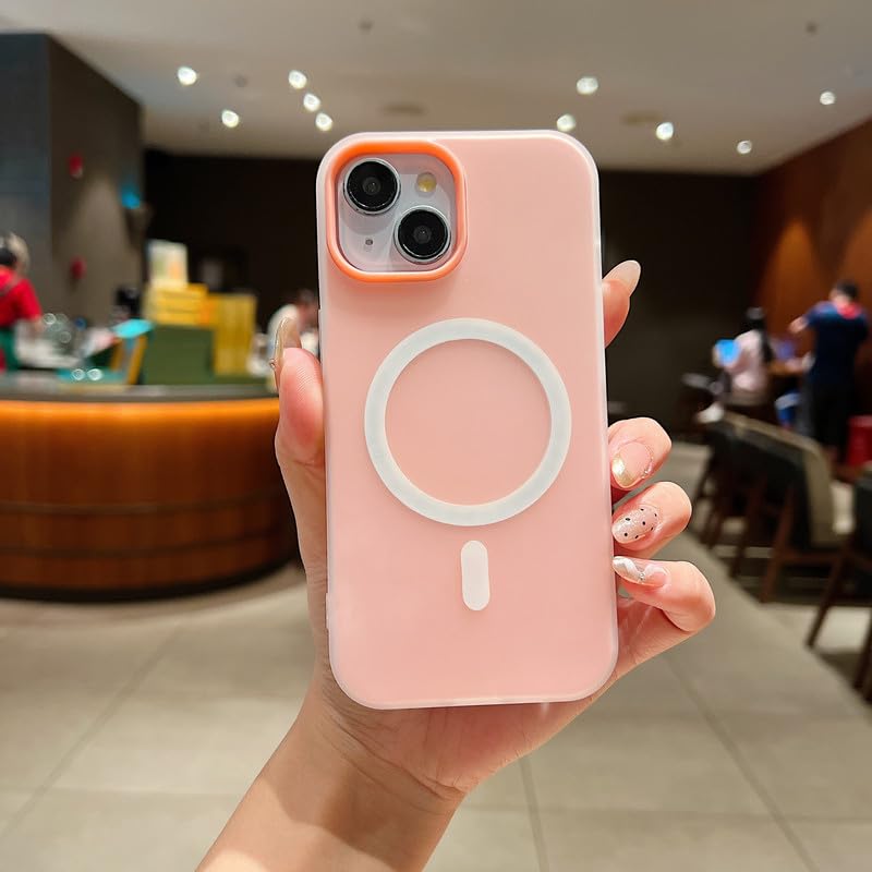 Image of LuxuryKase Magnetic Silicone Candy Case for iPhone 14 | MagSafe Compatible | Slim Protective Case | Lightweight & Flexible | Wireless Charging | Soft Matte Finish - Pink