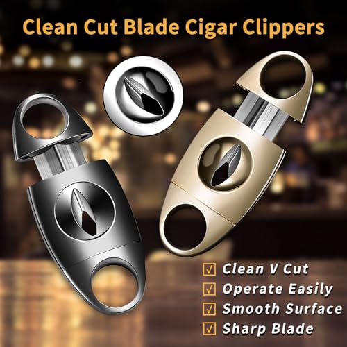 Demcigar V-Cut Cigar Cutter, Stainless Steel Sharp Blade Cigar Guillotine Scissors for Men(Grey) - Image 3