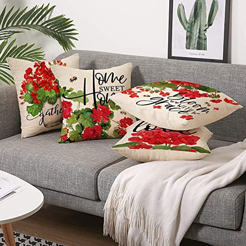 Red Geranium Flower Throw Pillow Covers Set of 4 - 56% Off