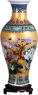 Jingdezhen Large Fishtail Ceramic Floor Vase,Flower Vase Handmade Home Decorative Vase,Height 18.11"(46cm),Golden