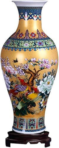 Jingdezhen - Jarrón grande de cerámica de cola de pez, jarrón decorativo hecho a mano, altura de 18.11 pulgadas, dorado