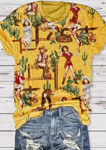 Western Cactus Horse T-Shirt Cactus Shirts for Women Desert Horse Graphic Tee Casual Cowgirl Vintage Short Sleeve Tops2