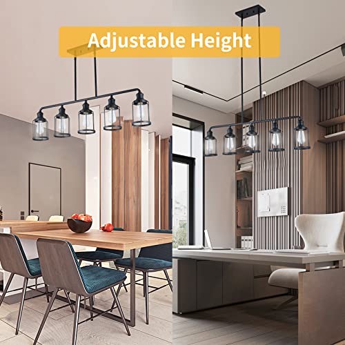 Mavcadonf Kitchen Island Light,5-Light Dining Room Light Fixture, Cage Linear Pendant Lighting For Kitchen Island Dining Table Living Room, Black Metal #TOP3