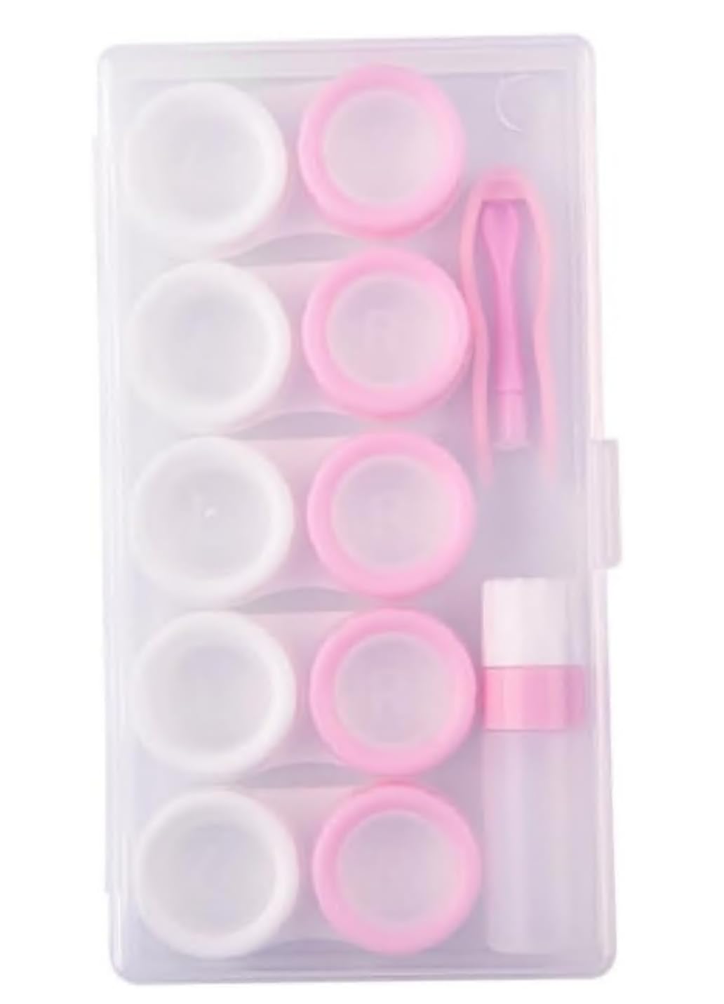 VIQILANY 10 PCS Mini Transparent Contact Lens Box Holder Case Container with Large Display - Pink & White