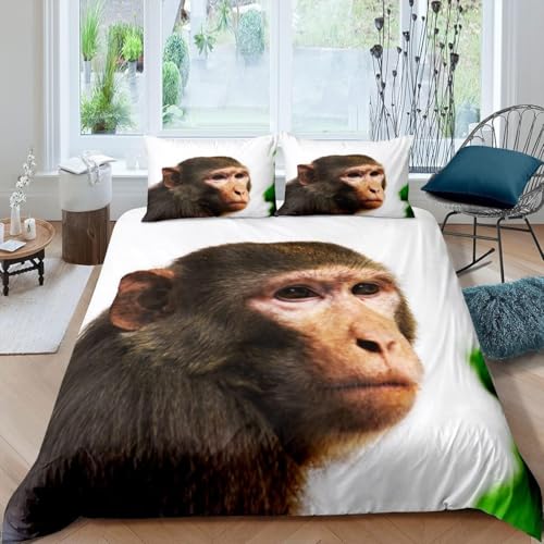 Funda Nordica Cama 105 Macaco Funda Nórdica Edredon Animales Salvajes Fundas Nórdicas 200x200 Microfibra Suave Ropa de Cama con Cremallera y 2 Fundas de Almohada 50x75 P.871