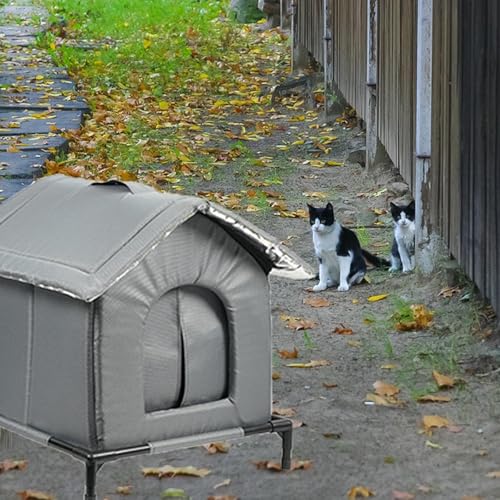 Aymzbd Katzenhaus für Draußen Winterfest Wasserdicht, Wetterfester Katzenhöhle Haustierhaus mit Plüschkissen, Warm Hundehöhle Waschbar Hundehaus Tierheim, Welpenhütte für Streunende Katzen, M