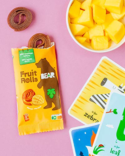 BEAR Fruchtrollen Mango | 100% Natürliche Inhaltsstoffe | Ohne Zusatz von Zucker | Gesunder Snack für Kinder & Erwachsene | 18 Beutel x 20g | 360g