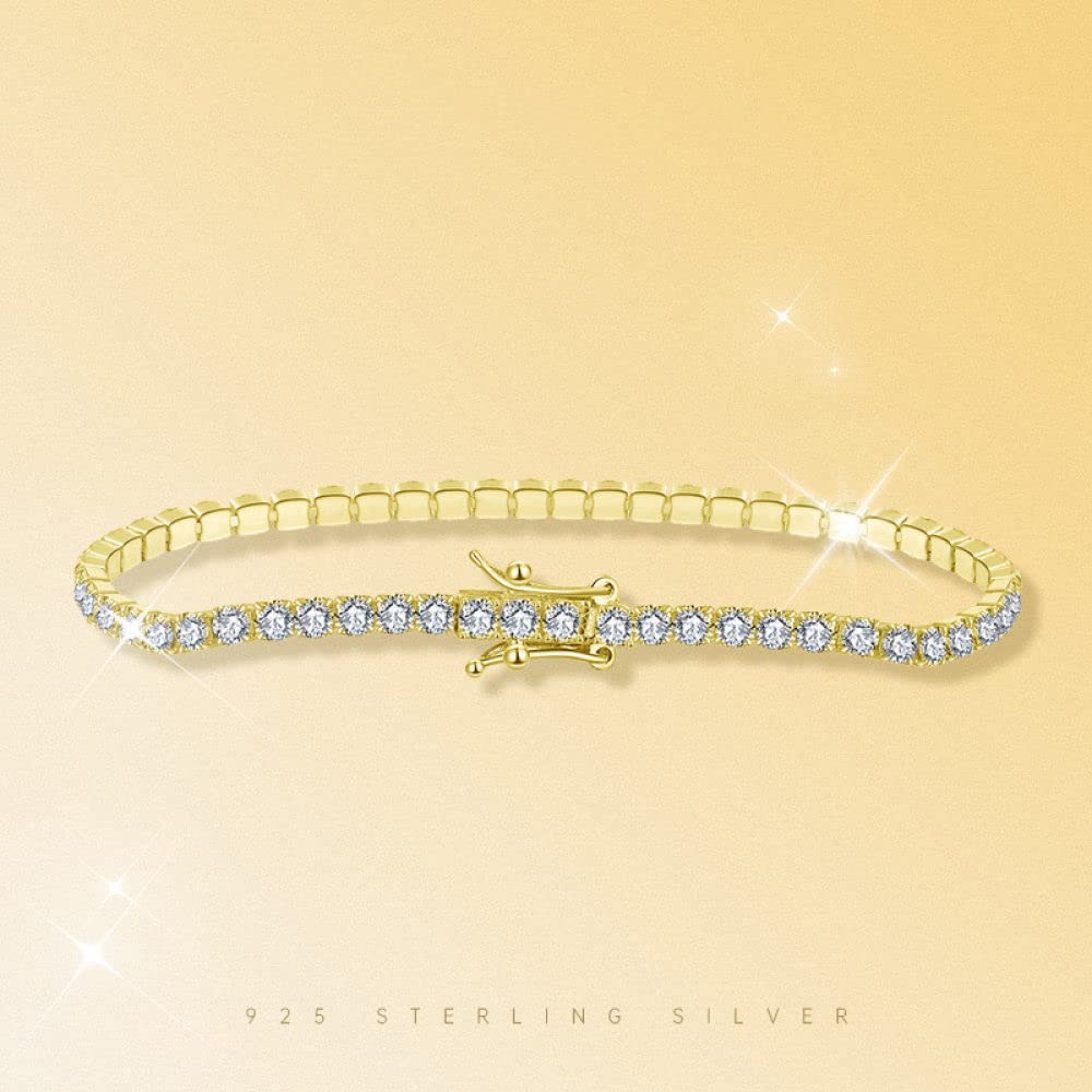 Armkette Damen,Exquisites Armband Aus Vergoldetem S925-Sterlingsilber, 2 Mm, Mikrobesetzter Zirkon, Charm-Tennisarmbänder, Leichter Luxus-Diamant, X-Link-Armbänder, Schmuck Für Damen, Herren, Ges