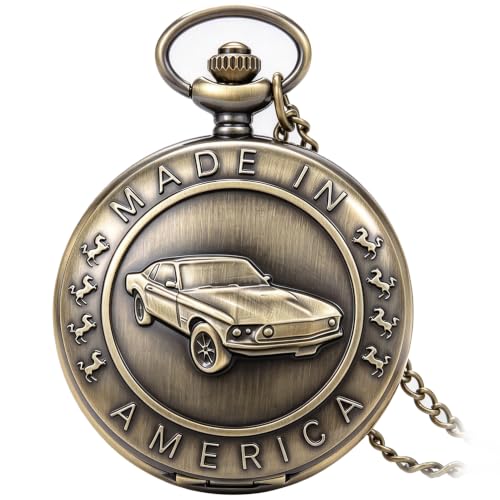 Whodoit Black Men's Hollow-Out Compass Quartz Pocket Watch with Chain