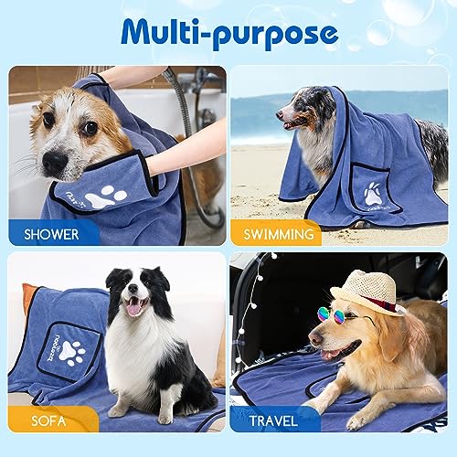 Nobleza Toalha para cães, toalha grande super absorvente para animais de estimação com bolsos de mão
