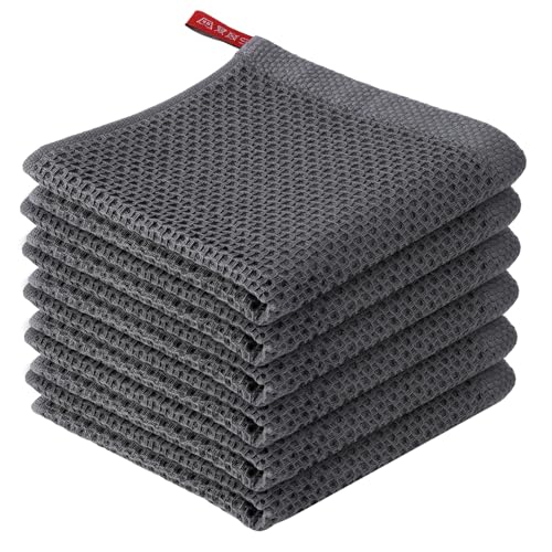 EXIN DEHCEN 6 Piezas Paños de Cocina Algodon 30 x 30 cm, Gris Trapos de Cocina con Diseño de Gofre, para Secar Súper Absorbentes, Reutilizables y de Secado Rápido