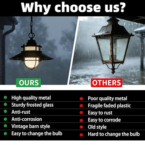 Image of Black Farmhouse Outdoor Pendant Lights For Porch Hanging Lantern Rustic Barn Style Ceiling Mount Light-Outdoor Hanging Light For Patio Entrance Outside Exterior Pendant For Front Door, E26