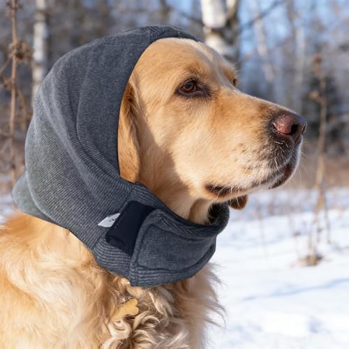 FDEETY Ohrenschutz für Hunde Beruhigende mit Verstellbarem Selbstklebendem Haustier Ohrenklappe Kopfwickel Ohrenschützer Winter Mütze Gehörschutz Hund für Angstlinderung und Beruhigung (M)