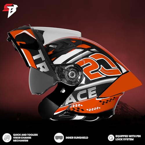 Image of Steelbird SBA-20 Trace ISI Certified Flip-Up Graphic Helmet for Men and Women with Inner Silver Sunshiled
