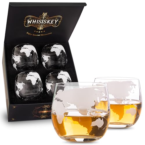 Whisiskey Set Bicchieri da Whisky - Set Whisky Regalo - Idee Regalo Uomo Compleanno - Scatola Regalo, 4 Bicchieri da Whisky x 285ML