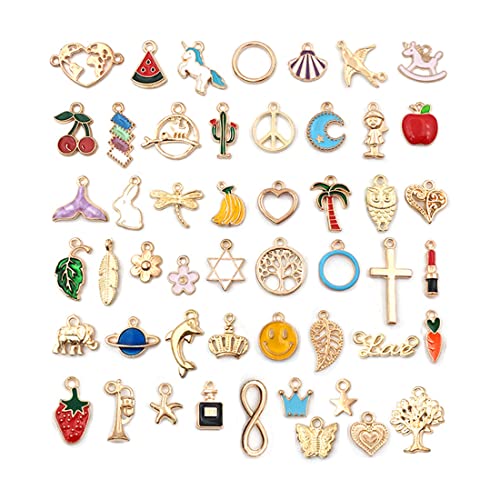 WJIAEER 50 Piezas Charm Pulsera Collar Colgante Esmalte Aleación Accesorios - Joyería DIY Accesorios - material para hacer llaveros Cover