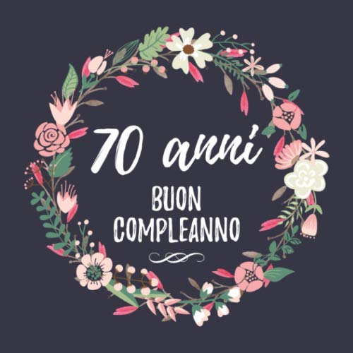 Sottobicchiere Lucido Con Motivo Floreale E Scritta 'Happy 70th Birthday' – 9x9 Cm In MDF